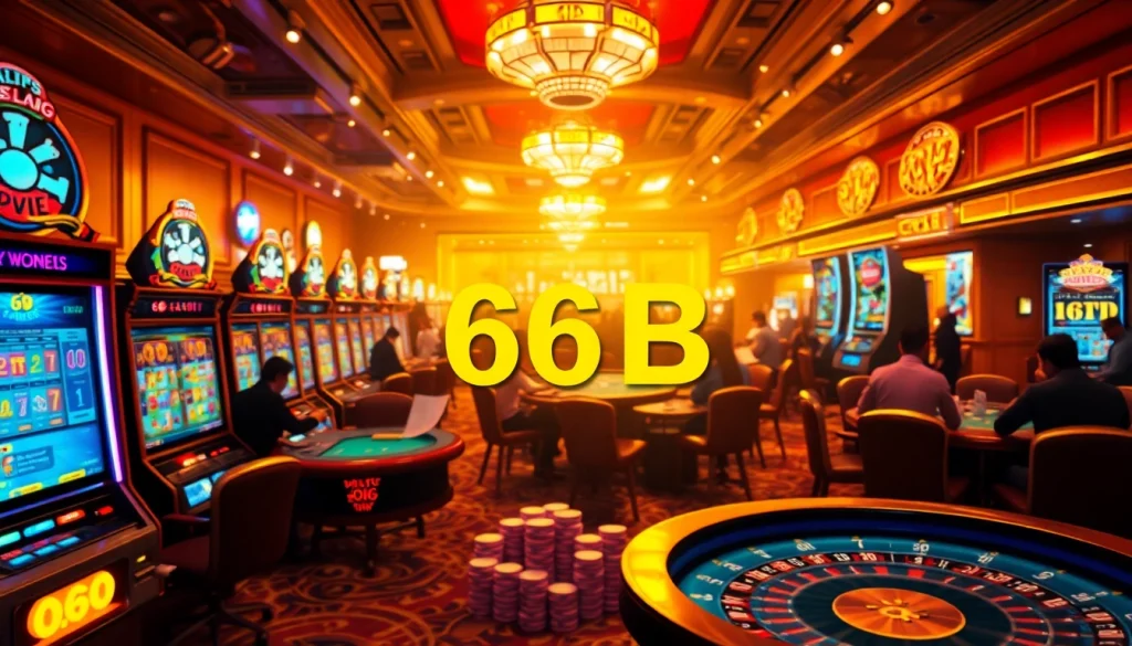 Players enjoying a vibrant casino atmosphere with 66B on a betting slip.