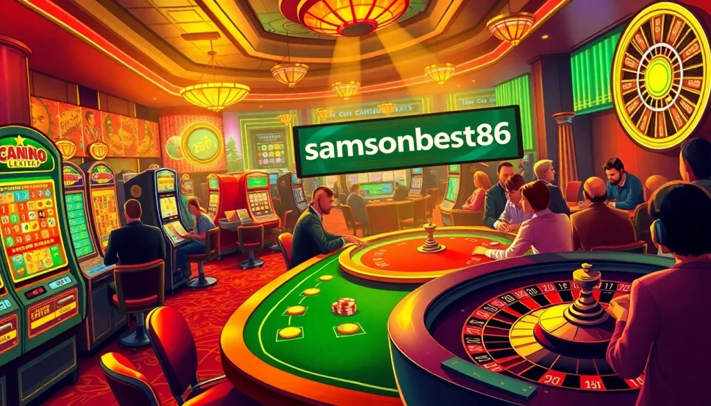 Players enjoying exhilarating games at the casino with samsonbet86 slot machines in view.